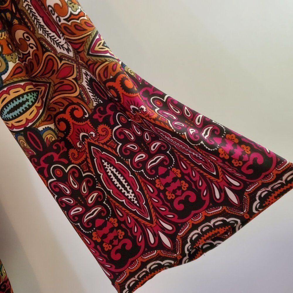 Boho Tunic Top With Long Flared Sleeves With A Paisley Mandala Print Sz PL - Picture 4 of 12
